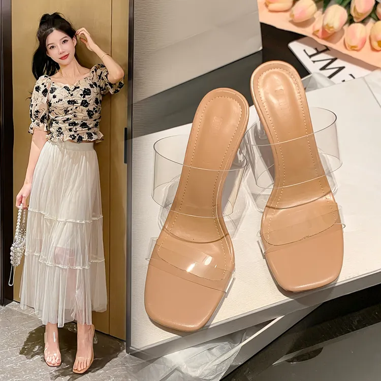 史蒂夫·马登2026一字带透明高跟水晶鞋气质凉鞋夏季仙女风拖鞋女