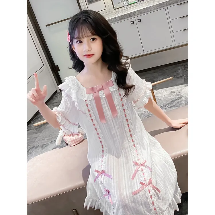儿童睡衣女童夏季纯棉薄款睡裙女孩中大童6-12岁短袖洋气家居服