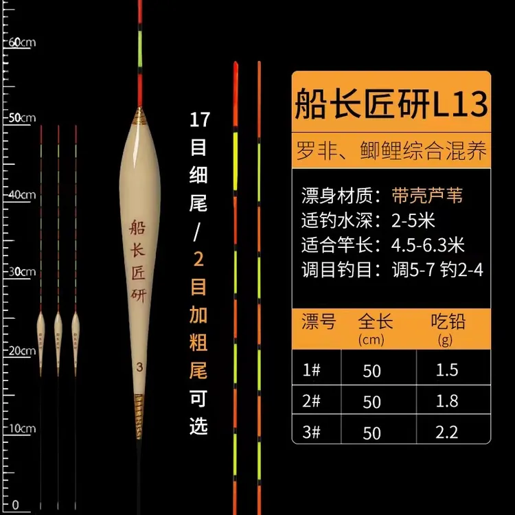 船长匠研L13 50公分鲫鲤鱼混养黑坑竞技休闲行程底钓手工芦苇浮漂