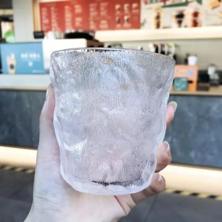 冰川杯玻璃水杯简约大容量家用玻璃水杯磨砂冰川纹果汁礼品杯X