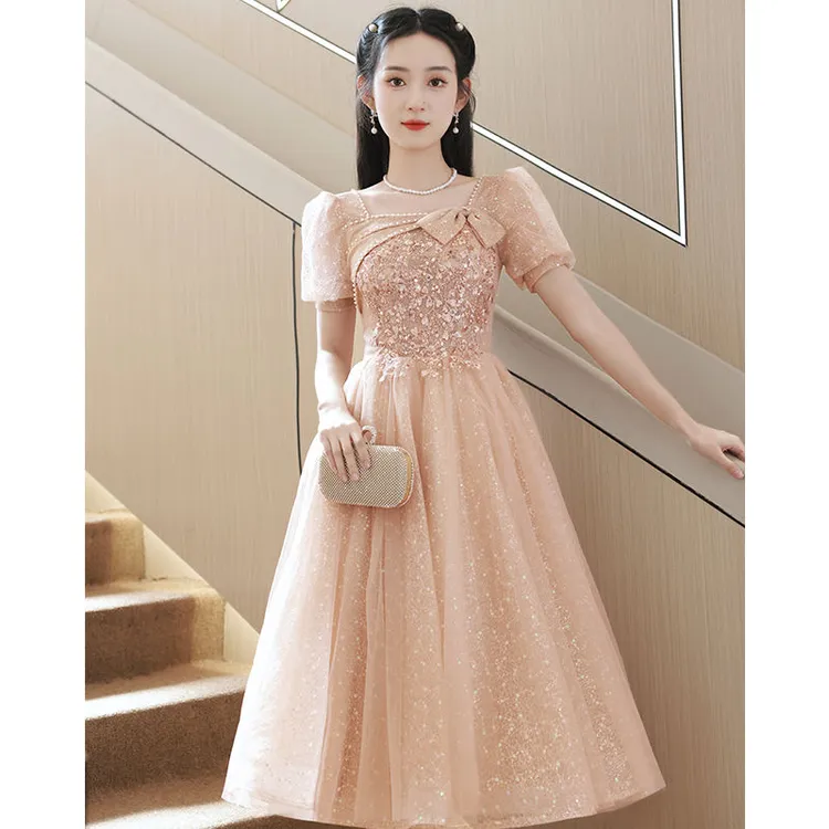 宴会气质晚礼服女2025新款法式方领轻奢小众高端连衣裙网纱高级感