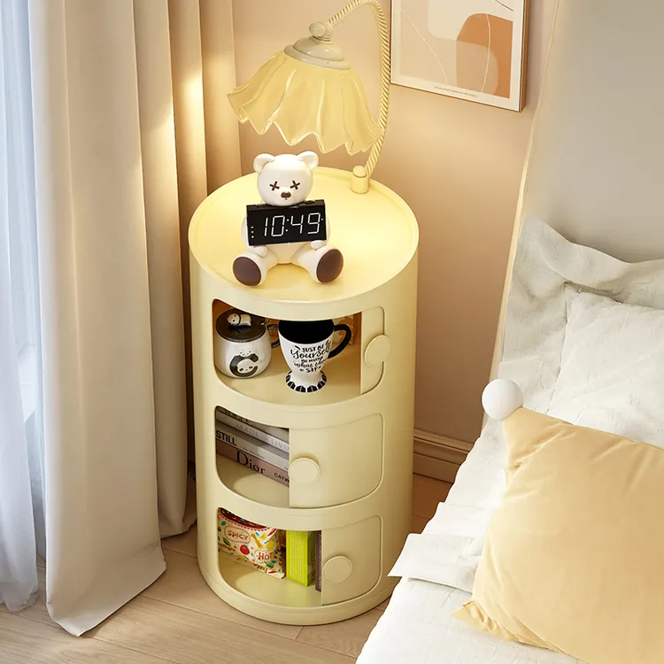 卧室床头柜奶油风圆形创意抽屉式收纳柜家用客厅简易储物柜收纳架