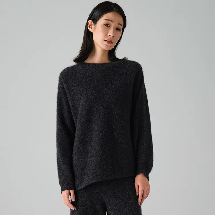 【叶可可】PAMIR小拉绒系列 女一字领不规则针织羊绒衫 LRZ-010