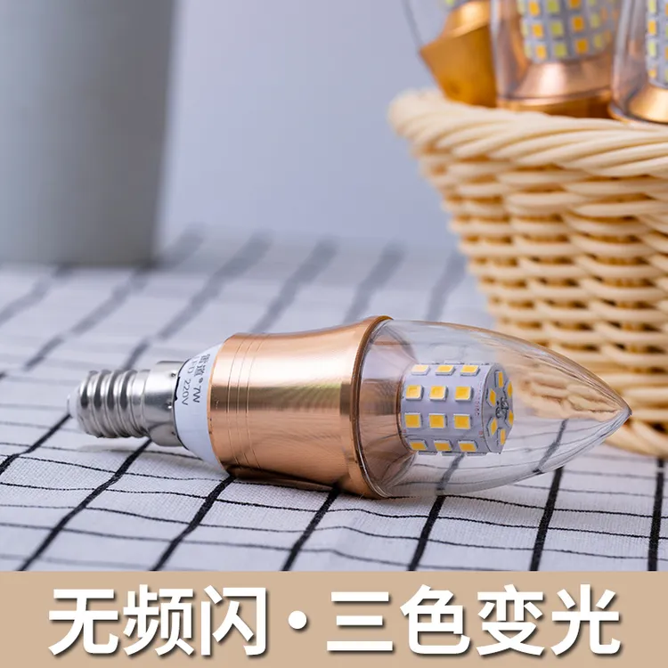雷道新款光面恒流LED家用蜡烛灯泡超高亮节能大小口暖白光源客厅
