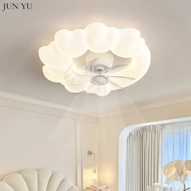 2024新款卧室风扇灯可摇头智能离线语音现代简约创意奶油风房间灯