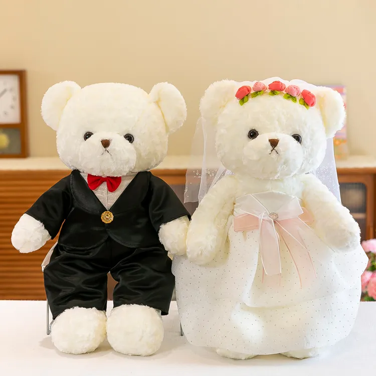 卡通婚纱小熊压床娃娃婚礼布置玩偶婚床摆件喜庆浪漫公仔小熊玩偶