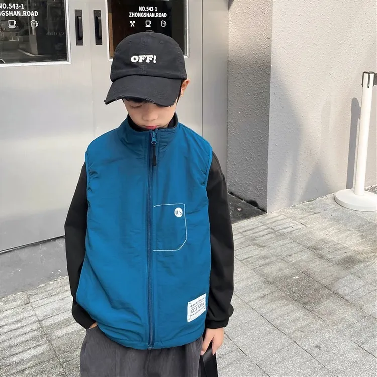 男童秋冬奥利绒马甲2024新款儿童加厚保暖背心中大童韩版帅气马甲