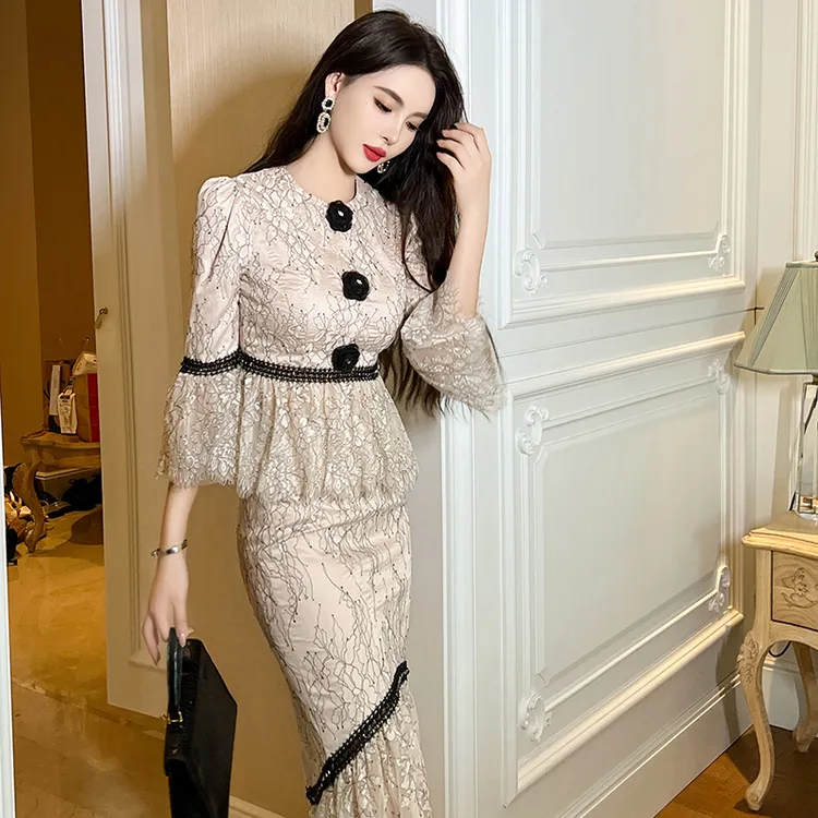 10838 显瘦气质轻奢时尚女士夏季日常设计师小香风休闲复古套装裙