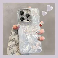 羽毛银羽纱蝴蝶适用苹果15promax手机壳iPhone123女14plus抖音11