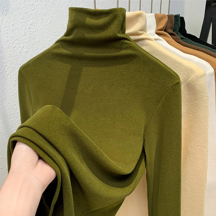 高领双面德绒打底衫女2025年一体绒加绒加厚保暖上衣打底衫女内搭