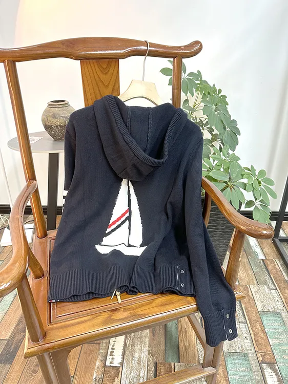 M007tb四条杠条纹色织一体100棉开衫帆船毛衣外套加厚百搭休闲