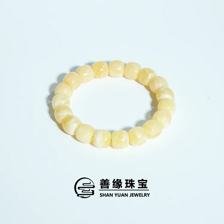 【善缘 天籁 浓白花】天然蜜蜡精工老型手串极限弧浓白花素圈手串