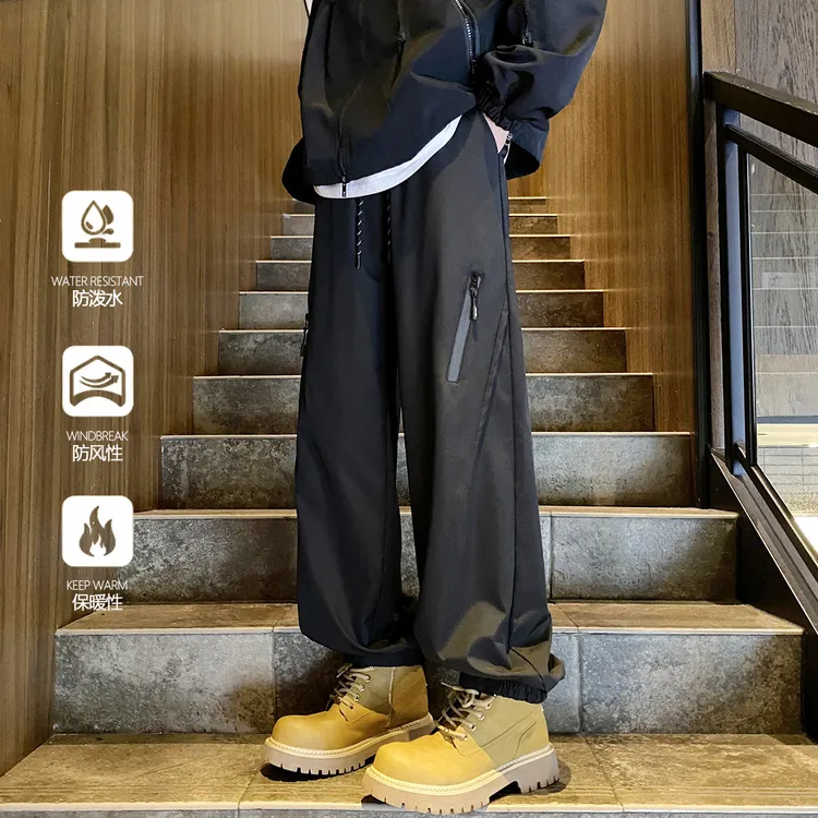 防水冲锋裤男秋冬季户外登山裤宽松束脚工装休闲长裤子冲锋衣套装
