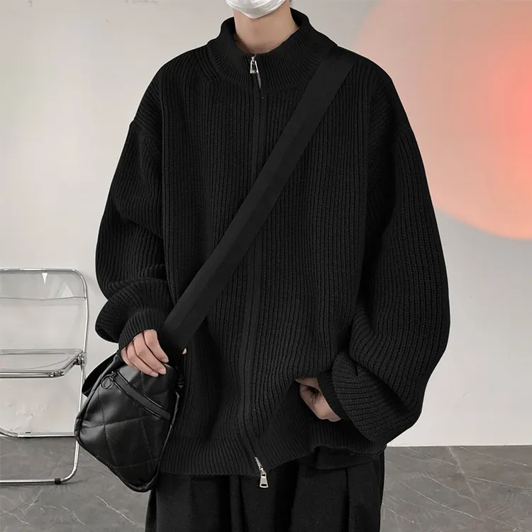 慵懒风毛衣男秋冬季新款宽松休闲针织开衫男装外套潮牌半高领上衣