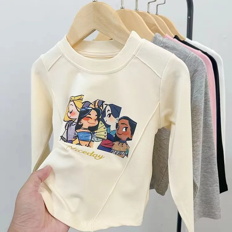女童春装2025春季新款中大童韩版洋气时尚卡通长袖T恤上衣打底衫