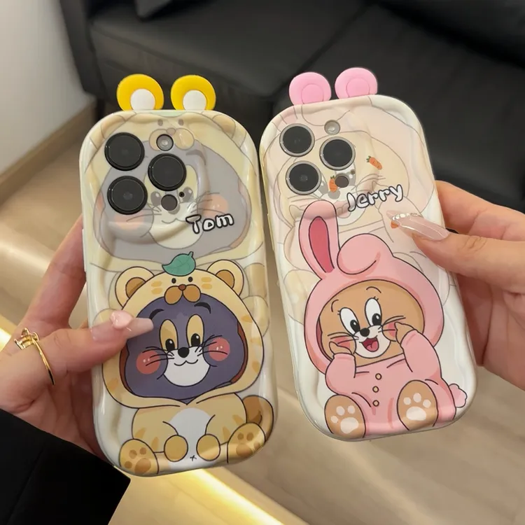 立体耳朵杰瑞汤姆苹果15/14/13/12promax手机壳华为小米VIVOPPO套