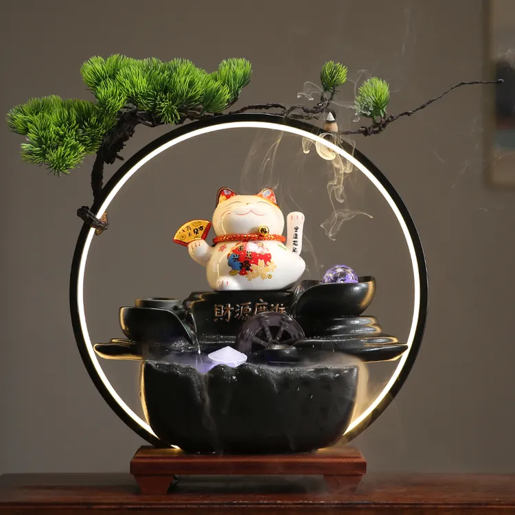 创意客厅流水生财运滚滚摆件循坏水办公室桌面招财猫装饰开业礼物