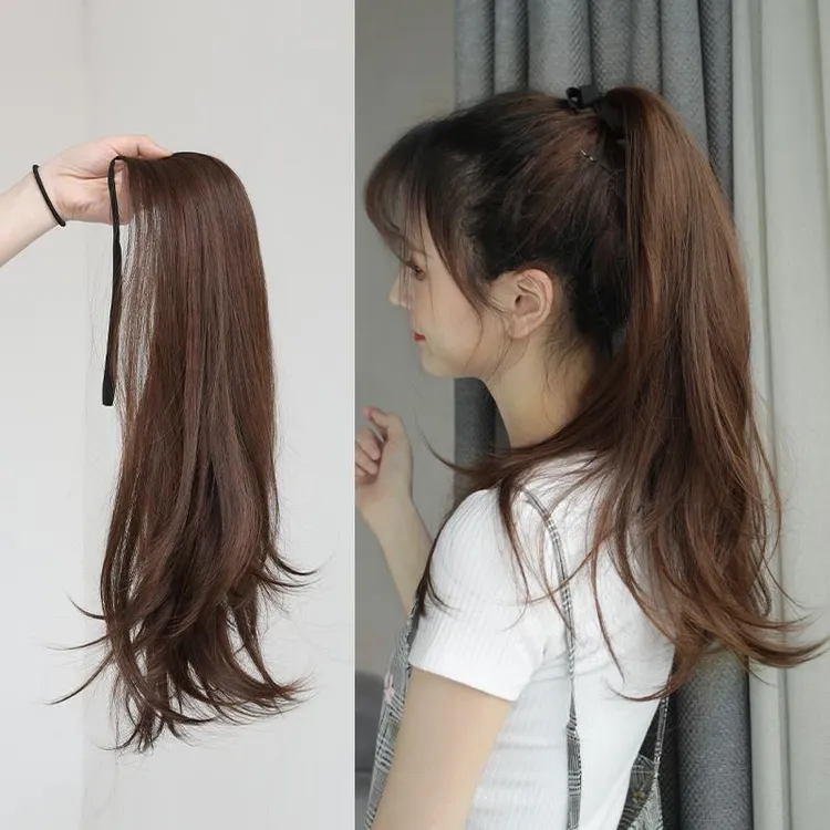 假发梨花卷马尾假发女绑带式微卷高马尾自然轻薄短发马尾辫仿真发