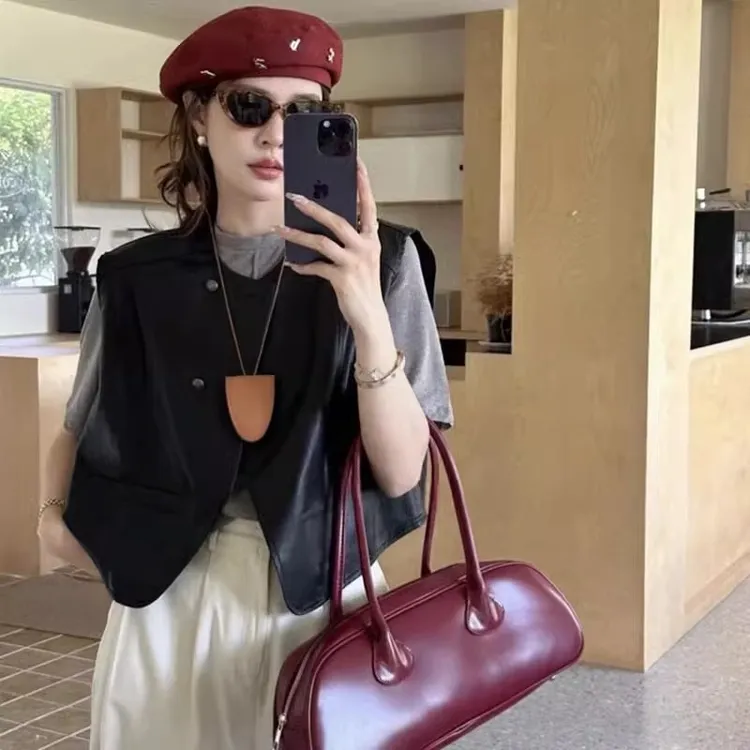 欧货复古皮马甲女外穿2025秋季新款设计感时尚无袖坎肩皮马夹外套