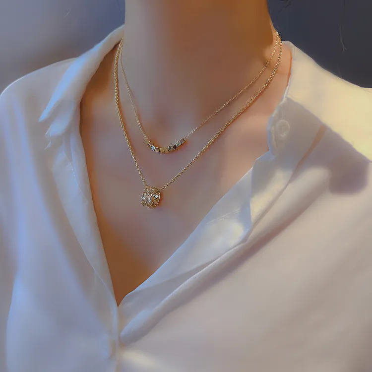 铜合金项链 项链女锁骨链双层圆桶叠戴ins时尚休闲毛衣链