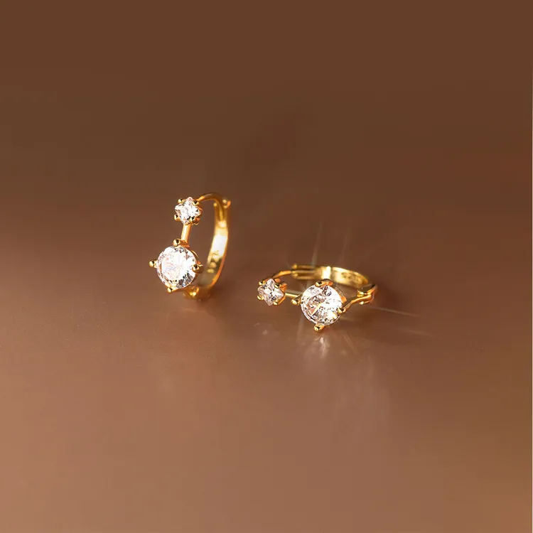 铜合金耳饰 耳扣女时尚简约气质短款几何镶钻圆环耳圈饰品