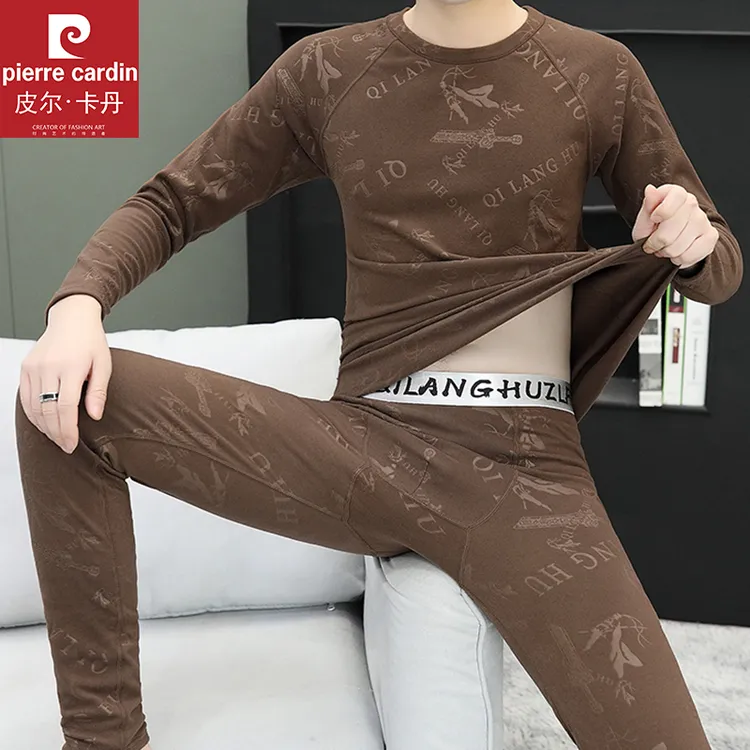 皮尔卡丹品牌德绒保暖内衣套装加绒男士秋衣秋裤两件套冬季打底衫