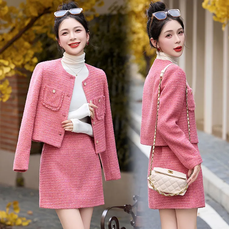 法式小香风毛呢套装女2025年春秋新款高级感气质名媛风短裙两件套
