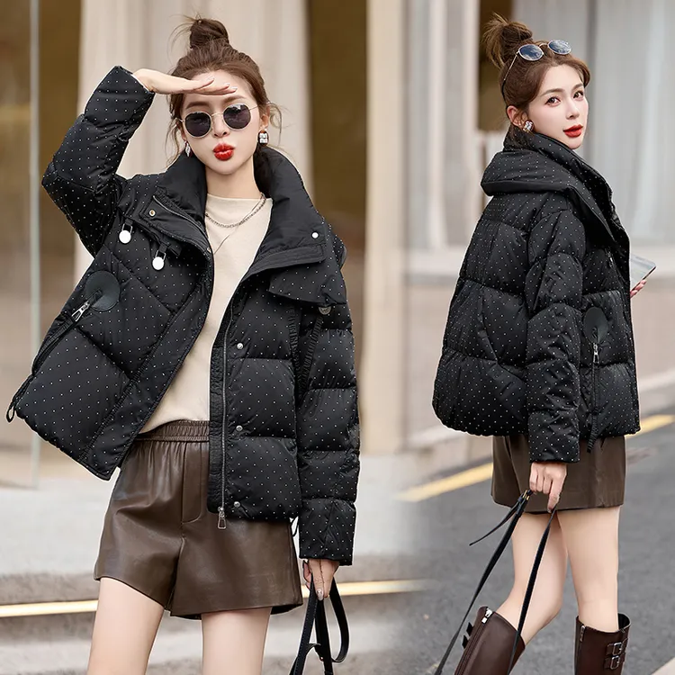 时尚设计感烫钻羽绒服女2024冬季新款气质百搭减龄白鸭绒短款外套