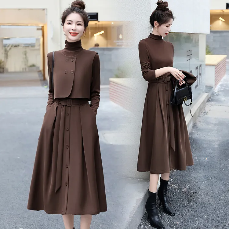 马甲连衣裙套装女2025春秋新款时尚高级感气质收腰显瘦两件套裙子