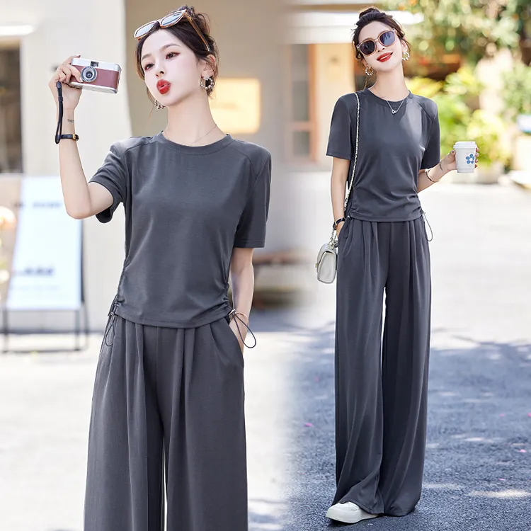 休闲时尚运动套装女2025年夏季新款爆款气质洋气减龄阔腿裤两件套