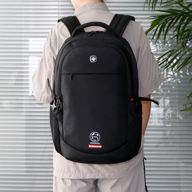 SUISSEWIN五项联名款男士休闲黑色多功能简约潮流背包轻便双肩包