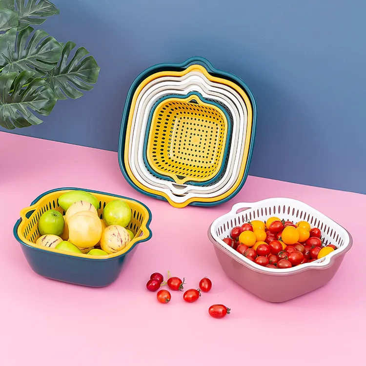 沥水蓝八件套双层厨房洗菜盆沥水篮火锅拼盘洗菜篮水果篮多功能