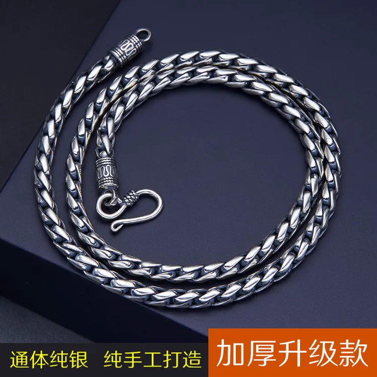 链子925银 项链男款时尚纯银手工编织潮流百搭个性简约送男士礼物