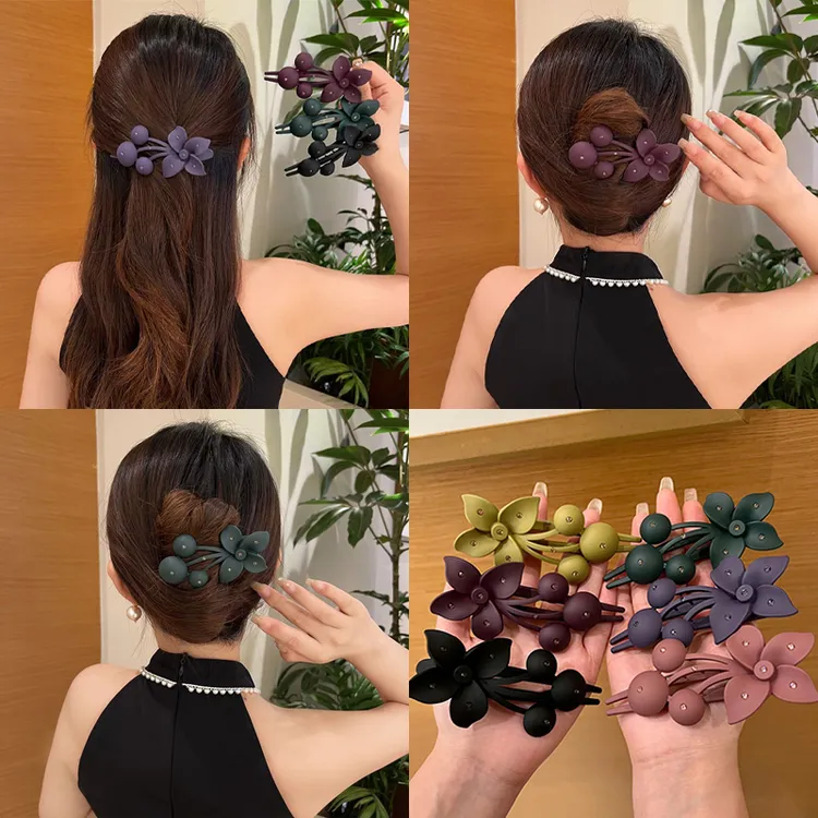 气质花朵盘发抓夹女后脑勺发夹大号鸭嘴夹磨砂夹子头饰2023新款