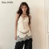 ViaPitti【达人专属】米白色假两件蕾丝吊带背心V24DTP089