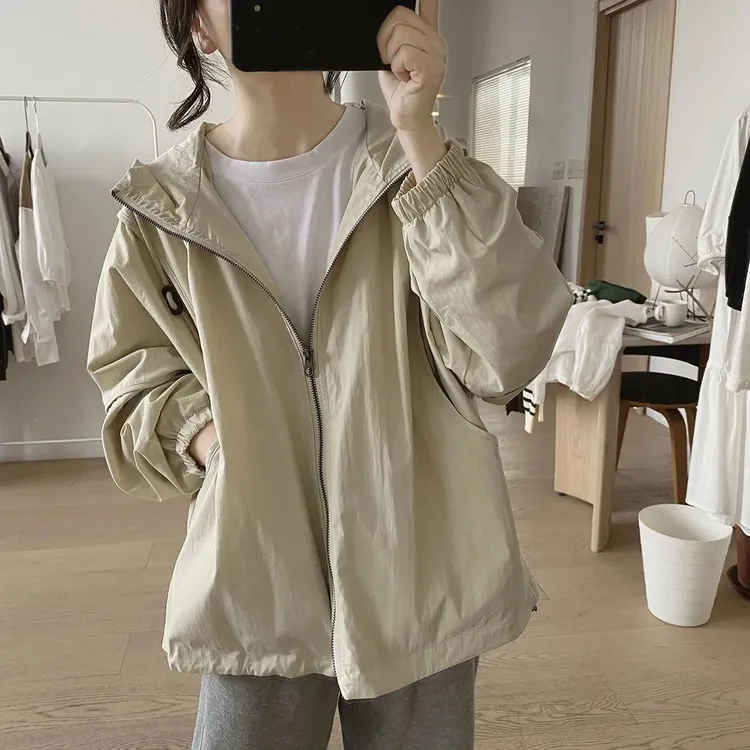 连帽外套女士春秋季新款宽松大码显瘦韩版减龄小众设计感长袖上衣
