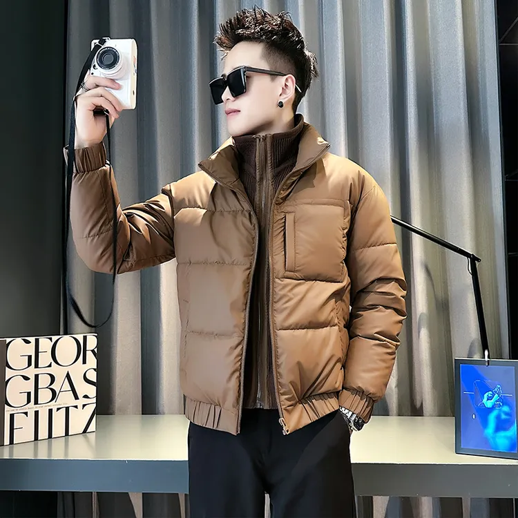 痞帅高档假两件棉服男士冬季爆款外套2025爆款潮流修身皮面男棉袄