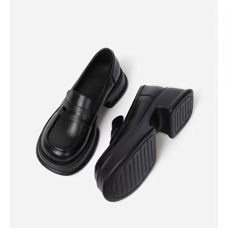 品牌厚底乐福鞋女2024新款一脚蹬jk单鞋英伦增高小皮鞋