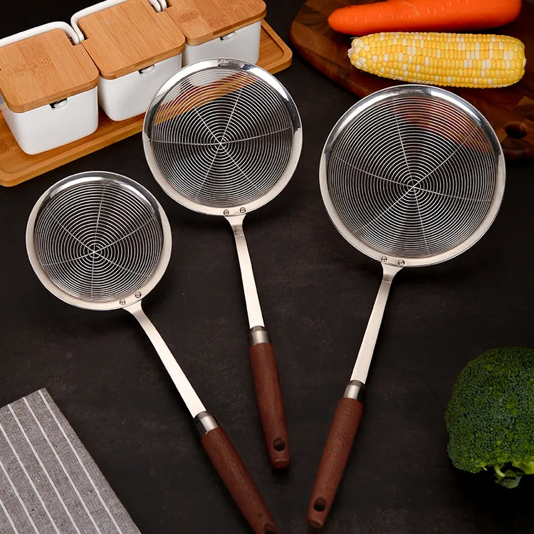 304不锈钢一体成型日式漏勺捞饺子漏勺火锅过滤高档油炸捞勺控油