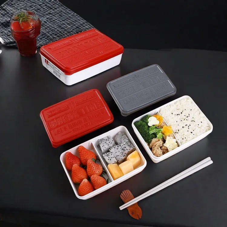 日本进口轻食专用饭盒上班族减脂便当盒沥水分格可微波加热带餐盒