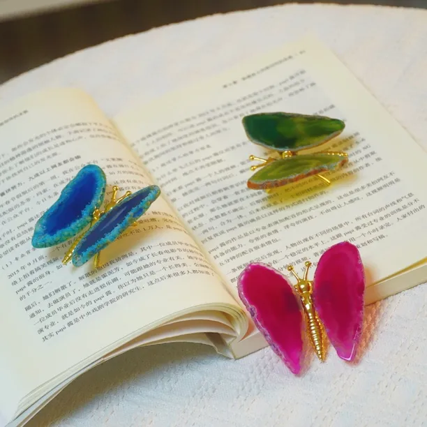 天然晶洞石蝴蝶纸镇书压 手工家居软装饰品