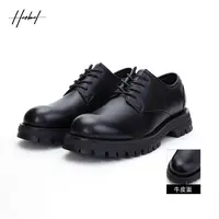 HERBEL/黑白春夏圆头黑色休闲皮鞋增高牛皮休闲男皮鞋时尚潮