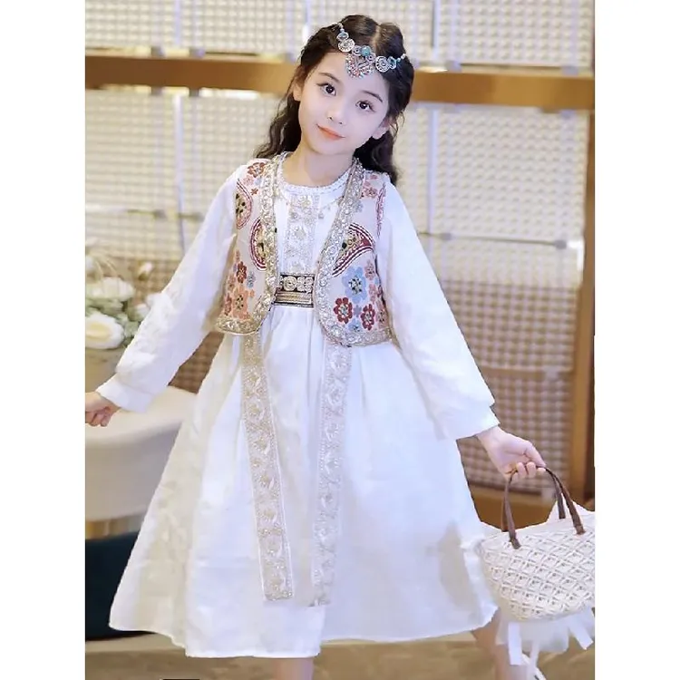 女童连衣裙春秋2025新款儿童西域风情马甲裙子春装女孩复古公主裙
