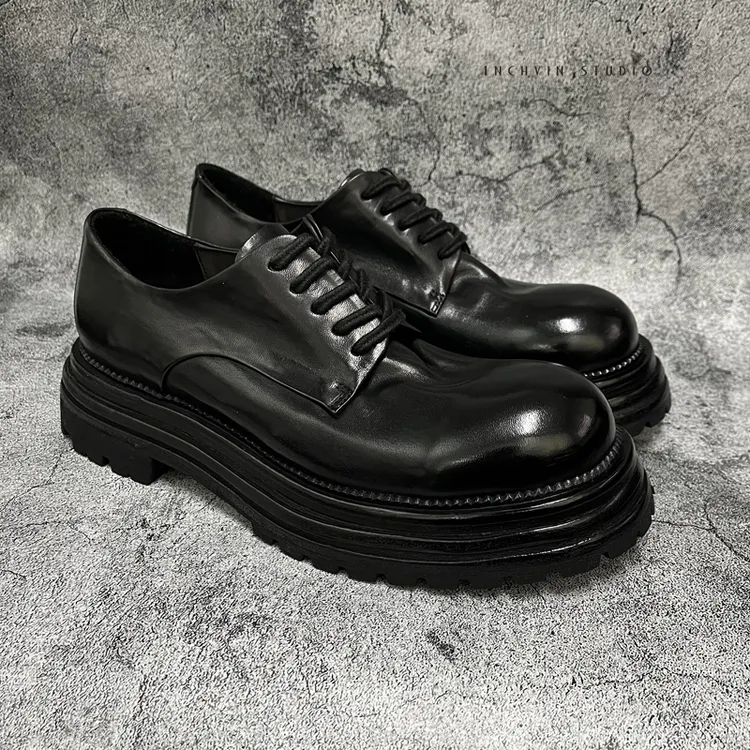 意式手工蜡感马皮重工6层皮底低帮厚底男士皮鞋 男休闲德比皮鞋