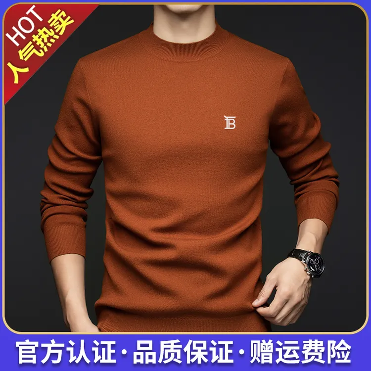 【专柜同款】春秋新款轻奢大牌时尚针织打底衫高档男士半高领羊绒衫