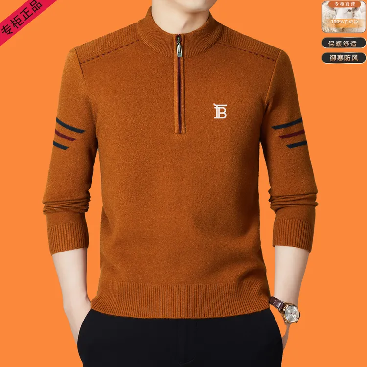 【专柜正品】欧洲轻奢冬季新款男士半高拉链羊绒衫休闲时尚保暖针织