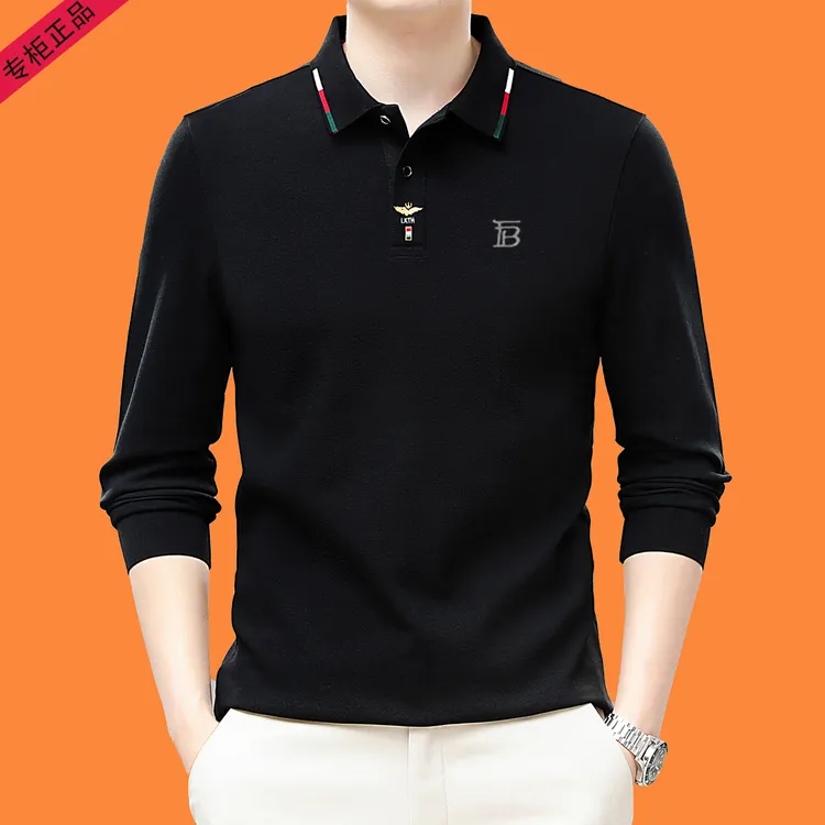 【总裁定制】春秋新款男士长袖t恤高端刺绣简约百搭翻领POLO衫T恤潮