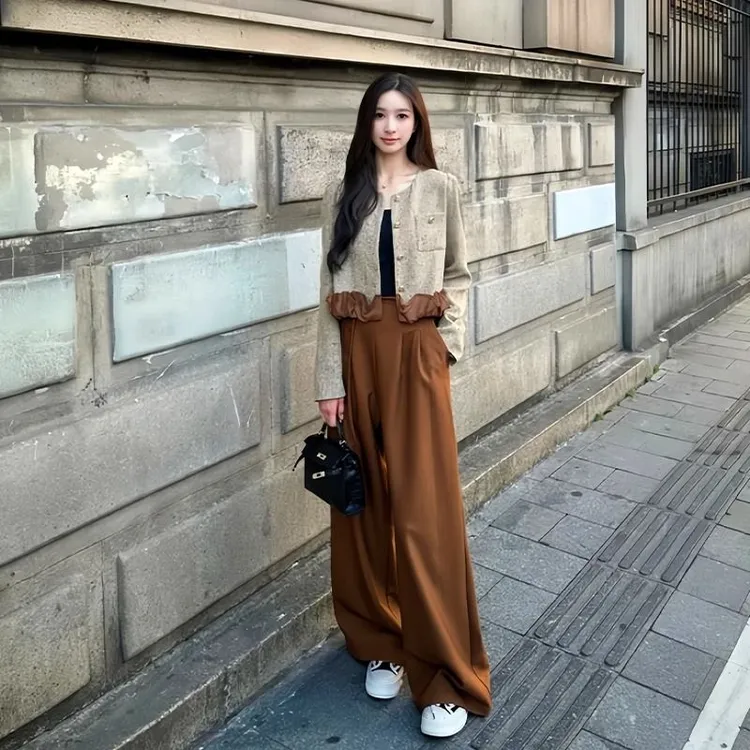 小香风套装女秋季新款高级感时尚短款外套西装阔腿裤两件套