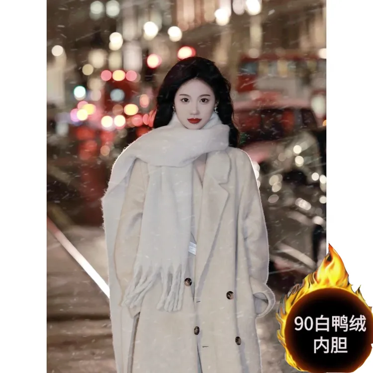 羽绒加厚内胆呢大衣女2025秋冬季小个子高级感超好看毛呢外套新款