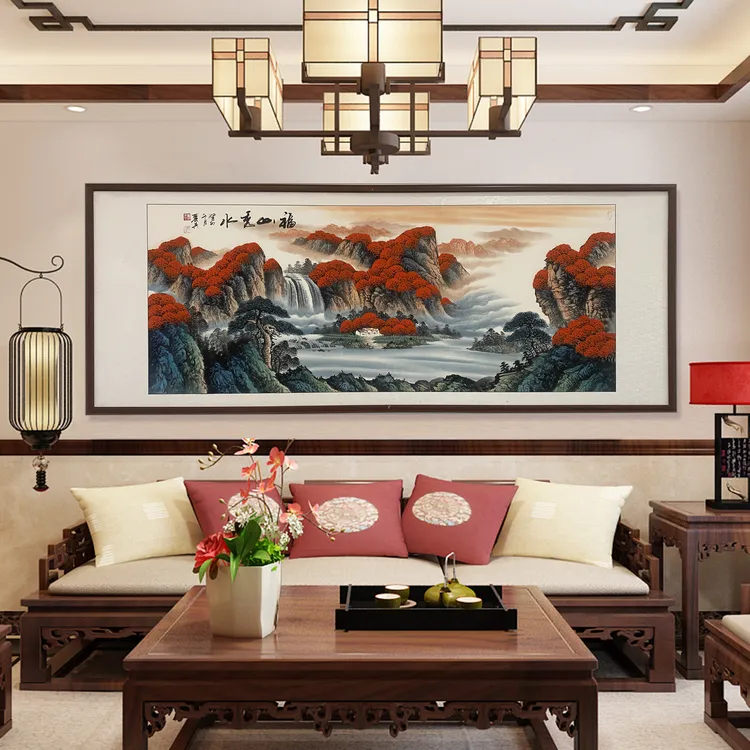  孙献良国画作品 福山秀水图 纯手绘 红